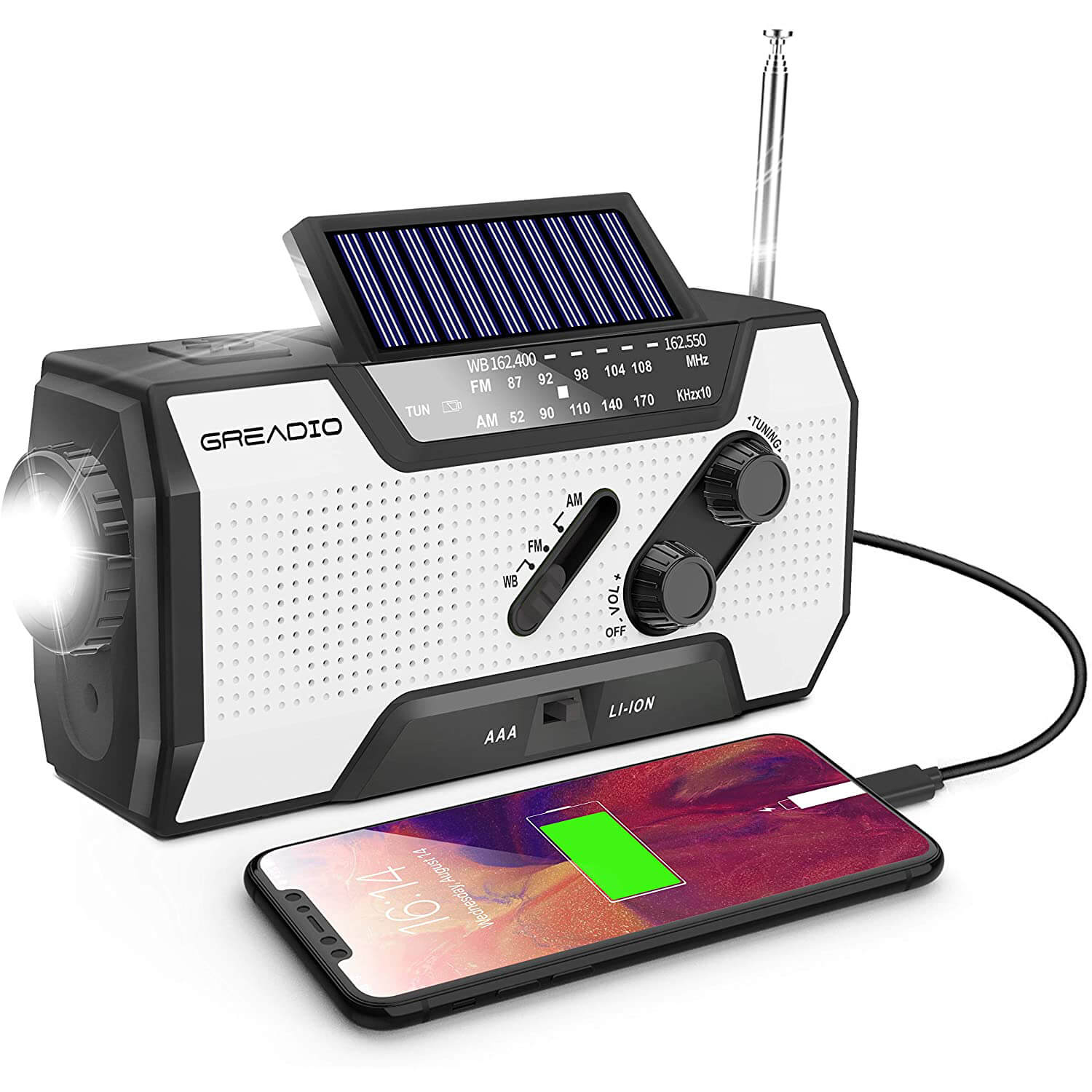 Greadio Emergency Weather Solar Powered Portable Radio