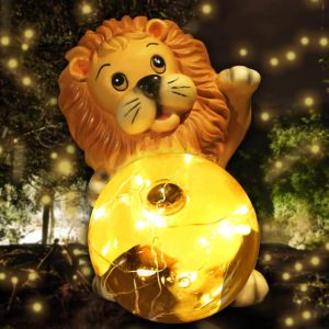 Kafilc Yard Decoration Lion Sculptures Figurine Waterproof Solar Light