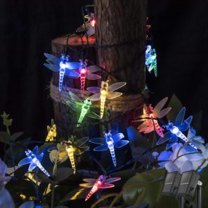Yamalans 2Pcs Solar Power Artificial Dragonfly Lily LED Lawn Color Light Garden Decor Lamp Garden Christmas Party Decor Lamp 