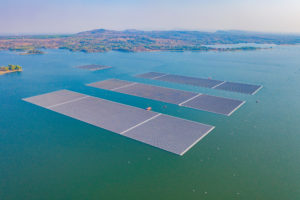Aerial View of Floating Solar Panels
