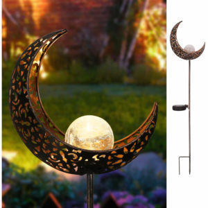 Homeimpro Garden Solar Lights Moon Crackle Glass Globe