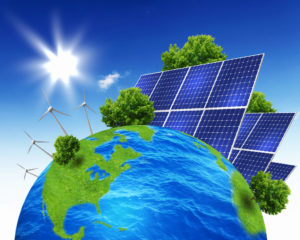 Planet earth with solar energy batteries