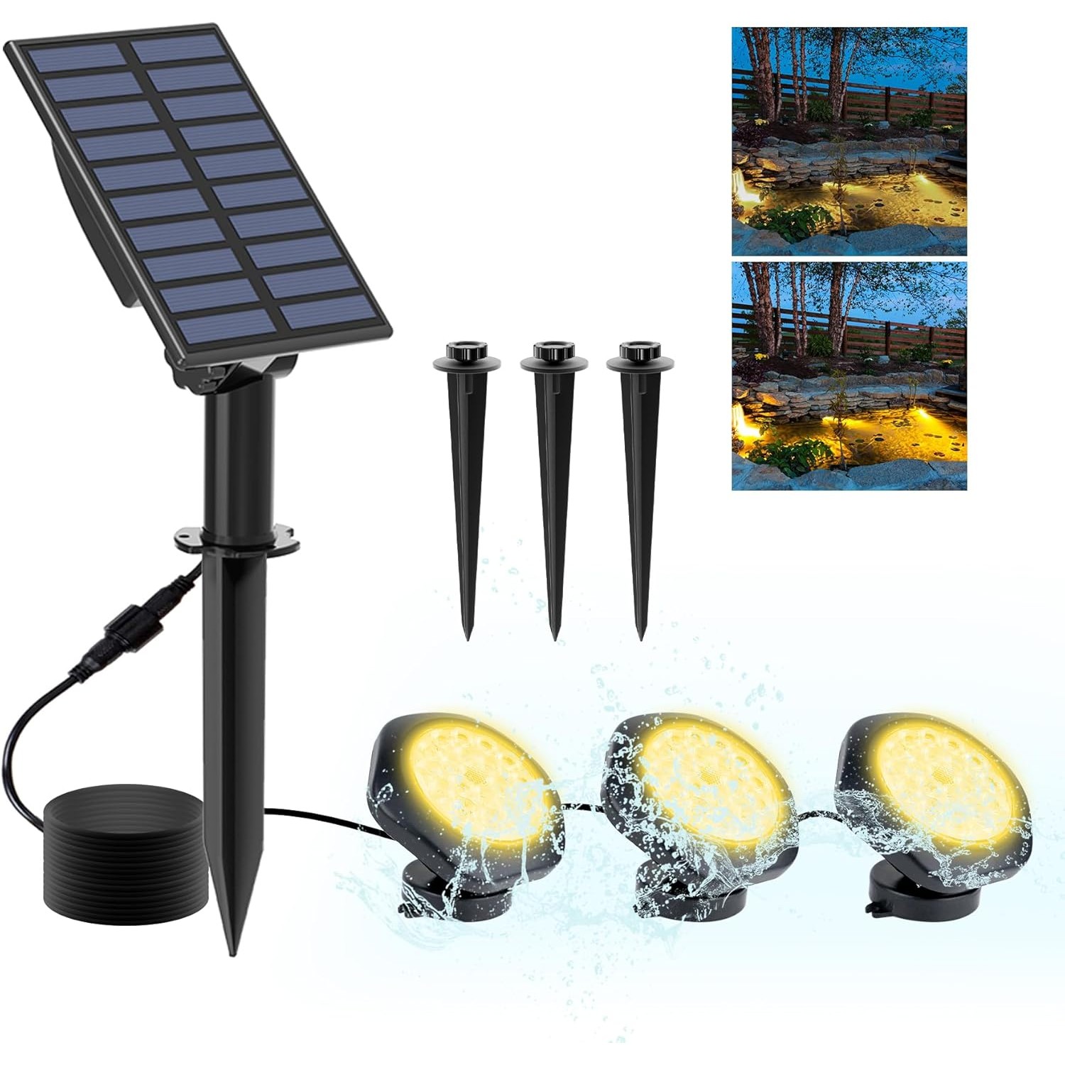 CREPOW 3-in-1 Solar Pond Lights Warm White
