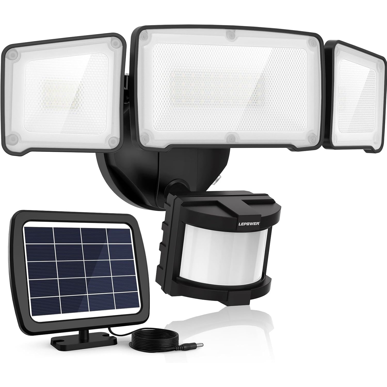 LEPOWER 1600LM LED Solar Security Lights 3-Head Motion Sensor