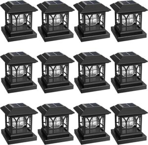 AEYANZZ Fence Post Solar Lights Crackle Glass 12 Pack