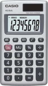 Casio HS-8VA Mini 6-Function Calculator with Solar Power and Battery Backup