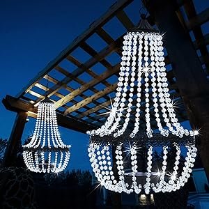 JONATHAN Y Modern White Outdoor Solar Chandelier