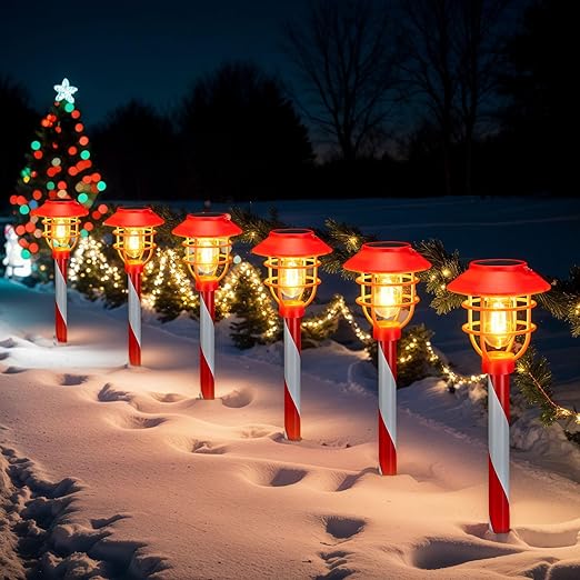 CHINZIMEI 6 Pack Solar Candy Cane Pathway Lights