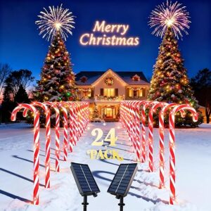 COOLWUFAN 24 Pack Solar Candy Cane Lights