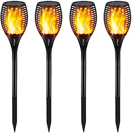 Gold Armour Solar Tiki Torch Lights 96 LED (4-Pack)