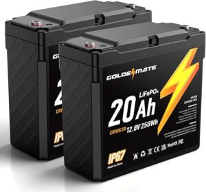 GOLDENMATE 12V 20Ah LiFePO4 Battery (2-Pack)