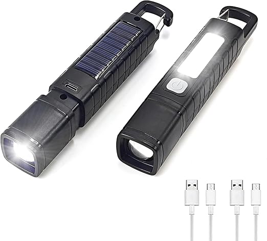 Hilngav 2 Pack Solar Flashlight Rechargeable Zoomable LED