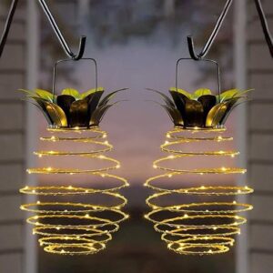 JHPGEOE 2-Pack Solar Pineapple Hanging Lanterns (60 LED)