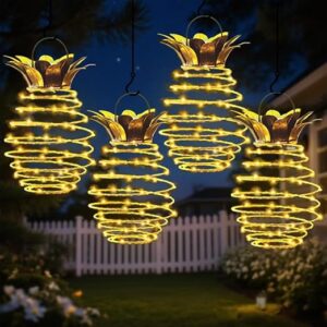 JHPGEOE 4-Pack Solar Pineapple Hanging Lanterns (60 LED)
