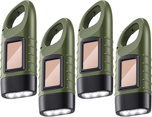 Oudain 4 Pack Hand Crank Solar Powered Flashlight