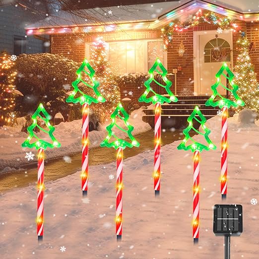 Solar Christmas Candy Cane Pathway Lights 6 Pack