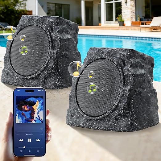 2-Pack Solar Rock Speaker Multi-Sync RGB LED