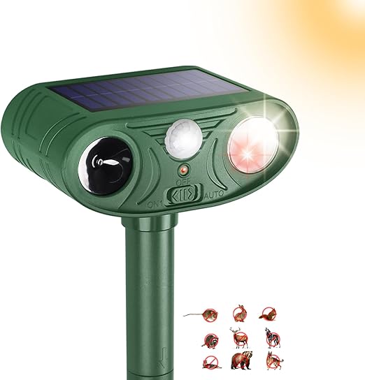Solar Ultrasonic Repellent with Motion Sensor Strobe Light