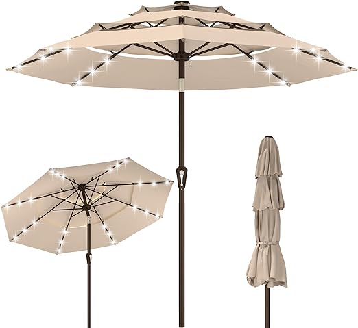 Solar LED Patio Umbrella with Integrated Lighting