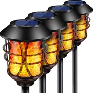 TomCare Solar Outdoor Lights Metal Flickering Flame Torches 4 Pack