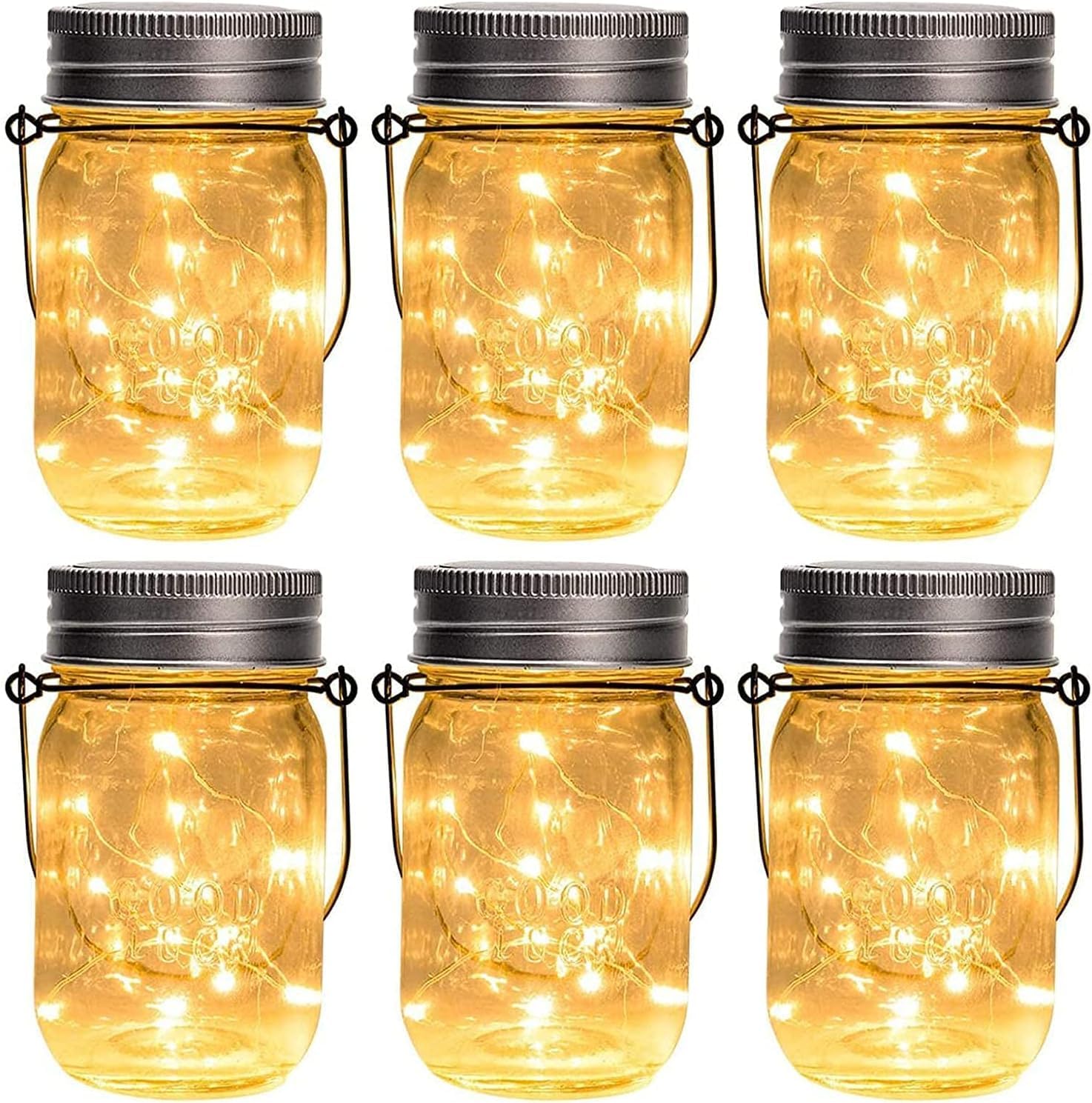 GIGALUMI Hanging Mason Jar Solar Lights, 6-Pack, 30 LED