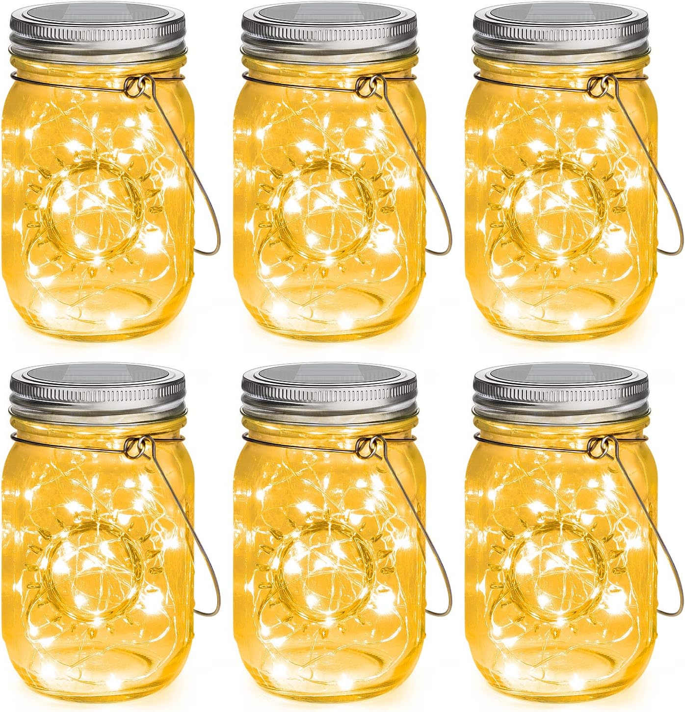 Mlambert Mason Jar Solar Lights, 30 LED, 6-Pack, Warm White