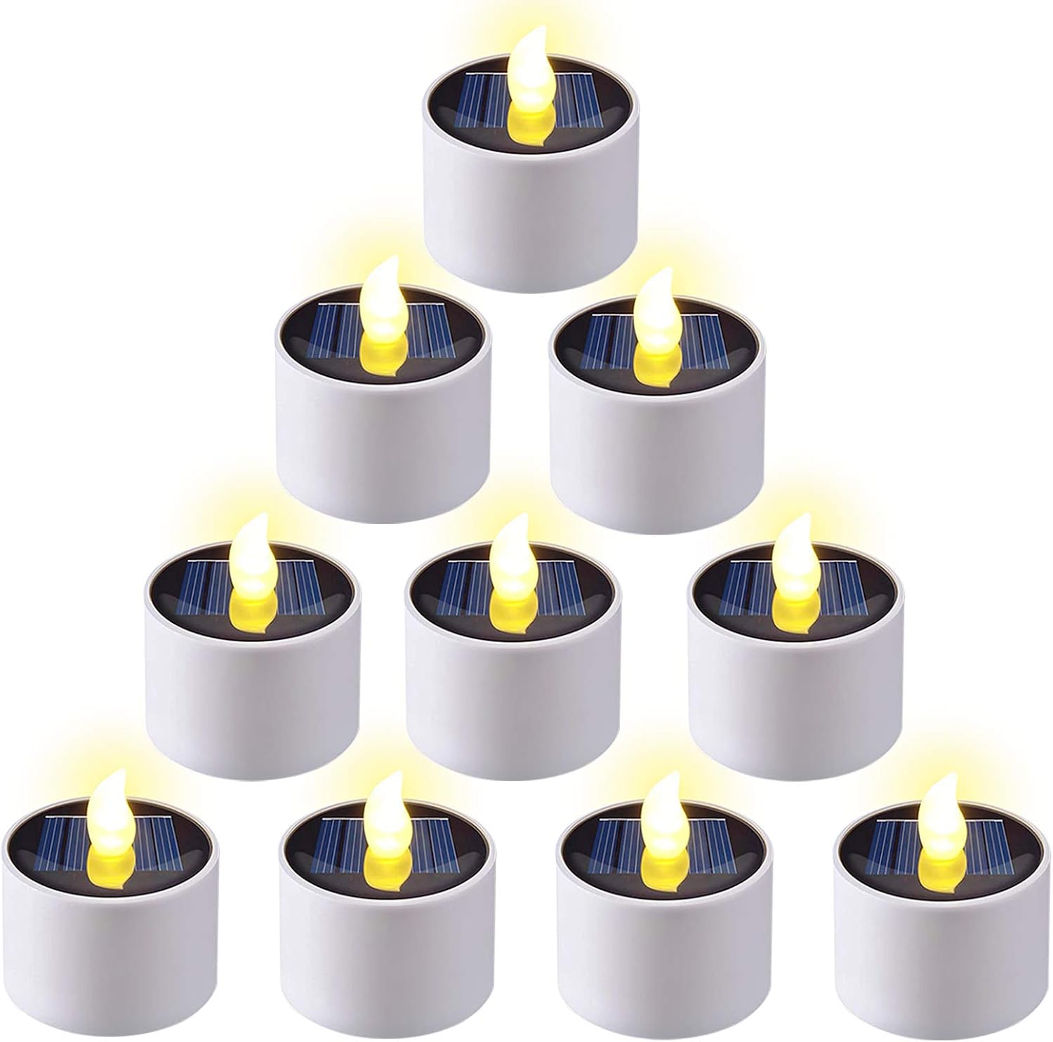 Solar Tea Lights, 10-Pack, Amber Flickering LED