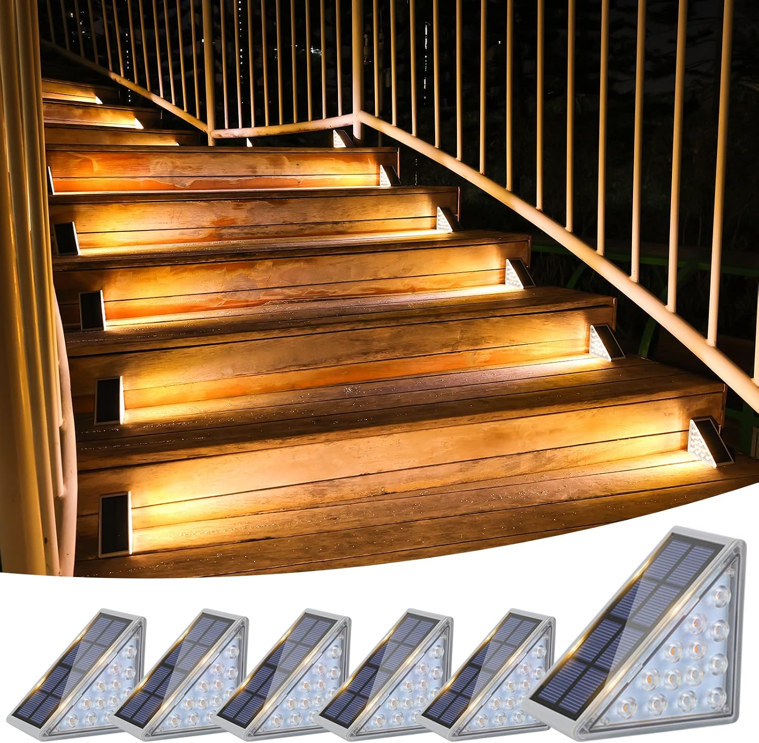 VOLISUN Solar Stair Lights, 6-Pack, IP67, 3000K