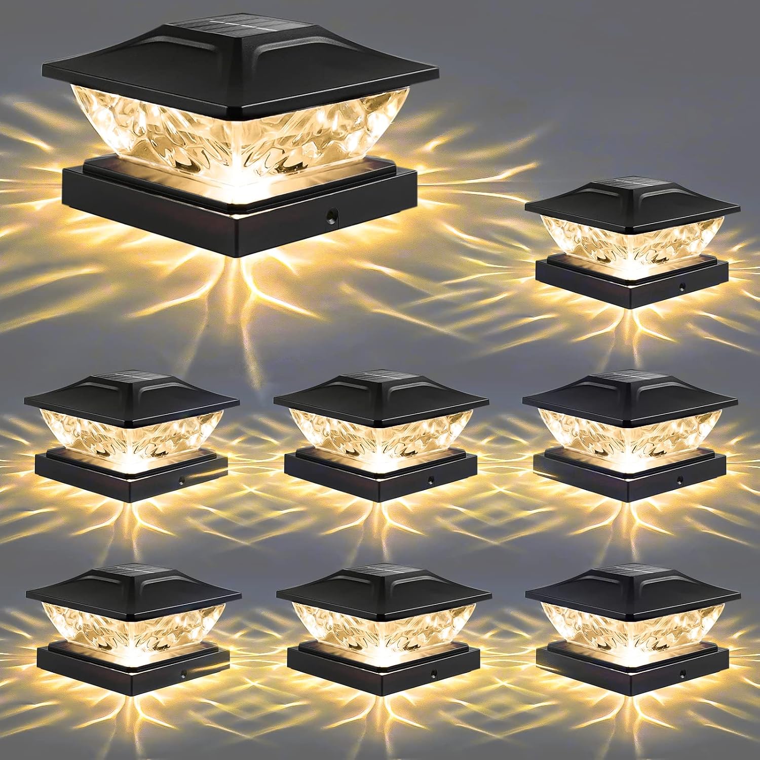 Solar Post Cap Lights, 8-Pack (Warm/Cool White, 2 Modes)